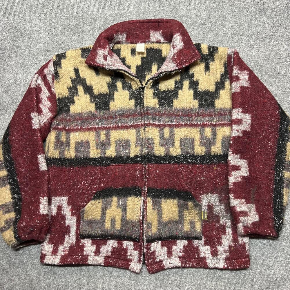 Molina Jacket Mens Medium Red Southwestern Knit Full Zip Bomber Mexico Geometric